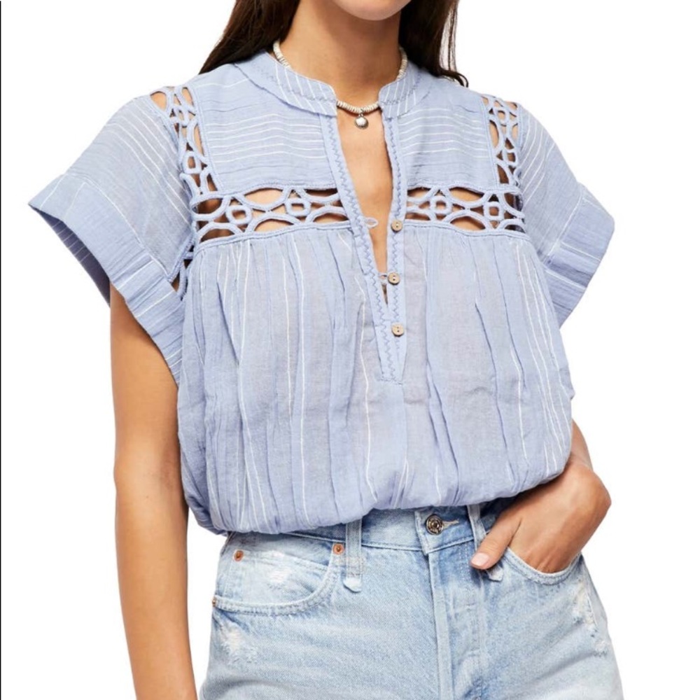 Free People Cedar Lace Trim blouse